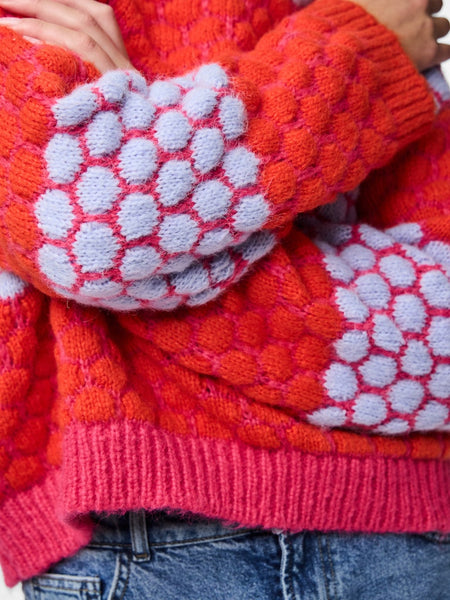 PIECES Striped Block Colour Jumper in Pink