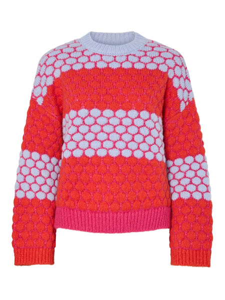 PIECES Striped Block Colour Jumper in Pink