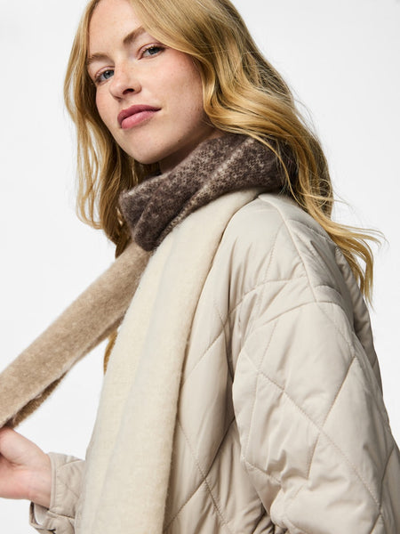 PIECES Block Colour Long Knit Scarf in Beige