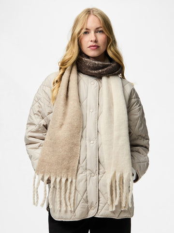 PIECES Block Colour Long Knit Scarf in Beige