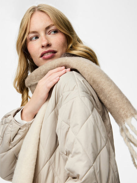 PIECES Block Colour Long Knit Scarf in Beige