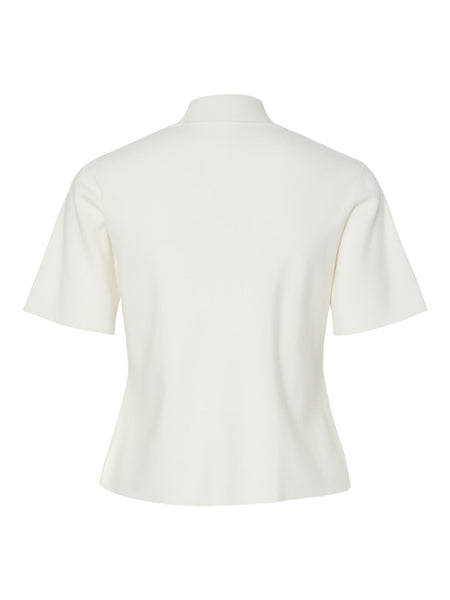 PIECES Short Sleeve Button Detail Knit Top in White