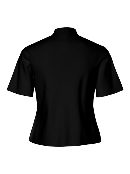 PIECES Short Sleeve Button Detail Knit Top in Black