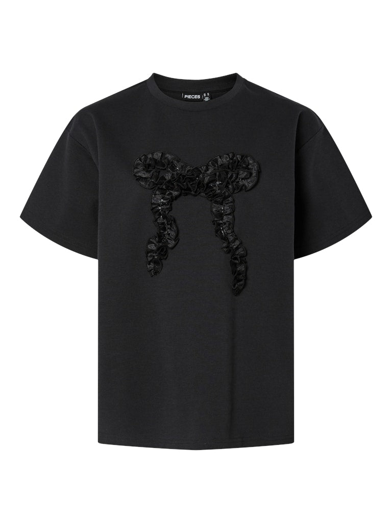 PIECES Oversized Bow T-Shirt in Black