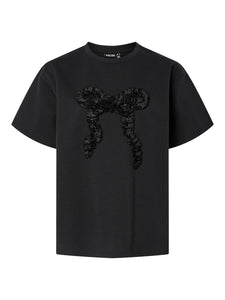PIECES Oversized Bow T-Shirt in Black