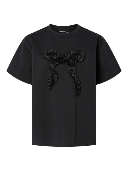 PIECES Oversized Bow T-Shirt in Black
