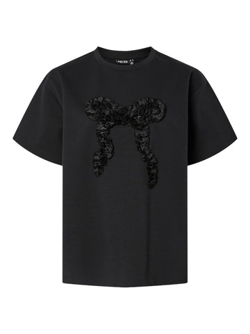 PIECES Oversized Bow T-Shirt in Black