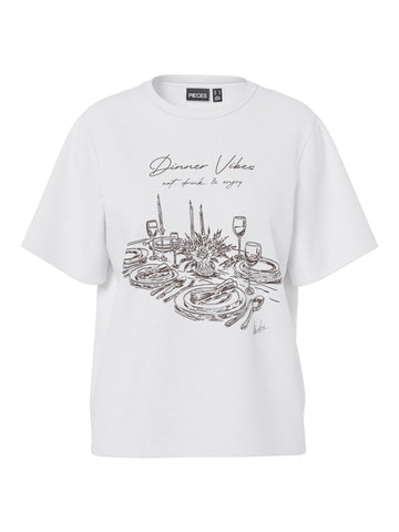 PIECES "Dinner Vibes" T-Shirt in White