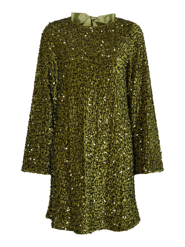 PIECES Short Sequin Bow Back Dress in Green