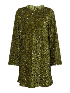 PIECES Short Sequin Bow Back Dress in Green
