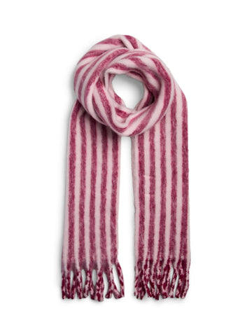 PIECES Striped Knit Scarf in Pink