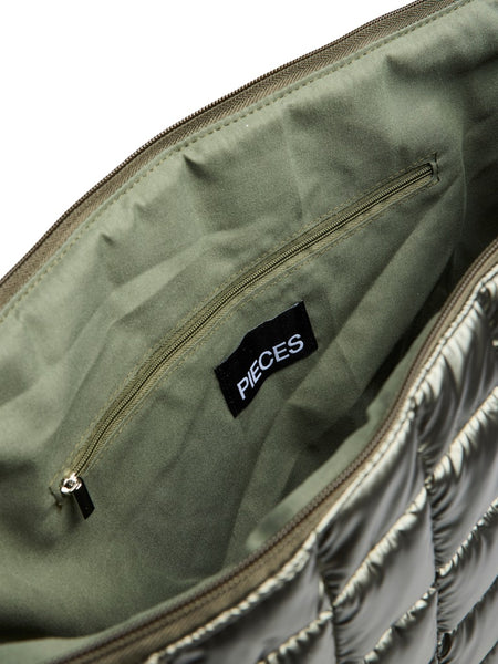 PIECES Large Metallic Bum Bag in Green