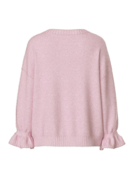 PIECES Frilled Cuff Knit Jumper in Pink
