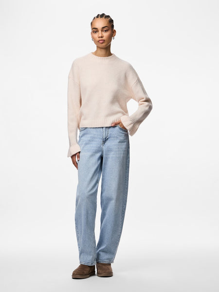 PIECES Frilled Cuff Knit Jumper in Pink