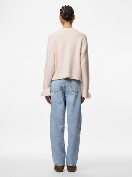 PIECES Frilled Cuff Knit Jumper in Pink