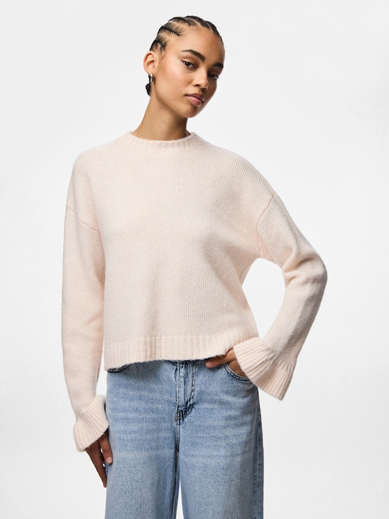 PIECES Frilled Cuff Knit Jumper in Pink