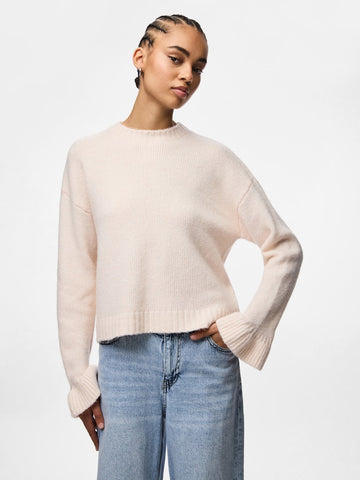 PIECES Frilled Cuff Knit Jumper in Pink