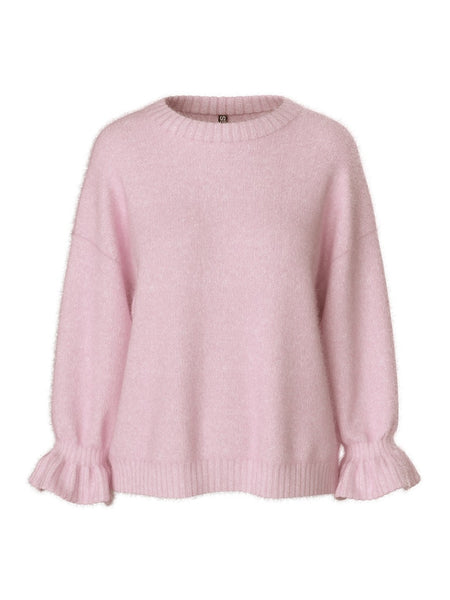 PIECES Frilled Cuff Knit Jumper in Pink