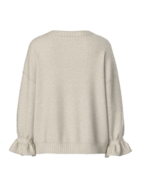 PIECES Frilled Cuff Knit Jumper in Cream