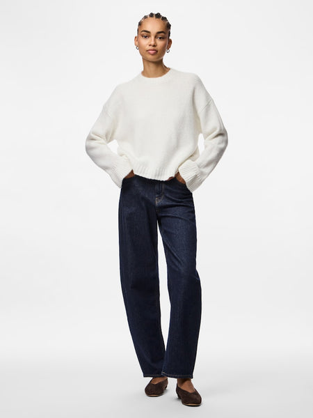 PIECES Frilled Cuff Knit Jumper in Cream