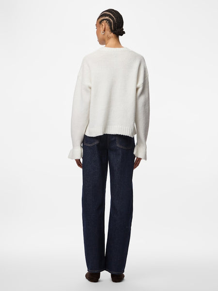 PIECES Frilled Cuff Knit Jumper in Cream