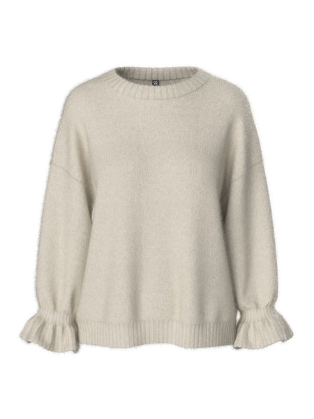 PIECES Frilled Cuff Knit Jumper in Cream