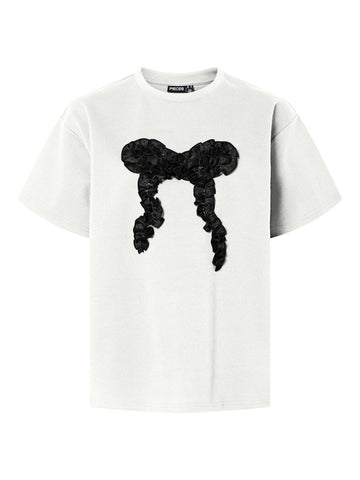 PIECES Oversized Bow T-Shirt in White