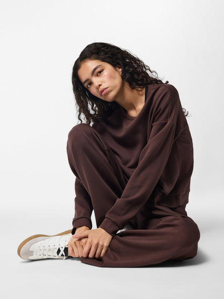PIECES Wide Leg Scuba Joggers in Brown