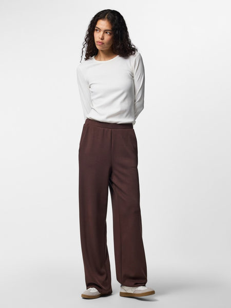 PIECES Wide Leg Scuba Joggers in Brown