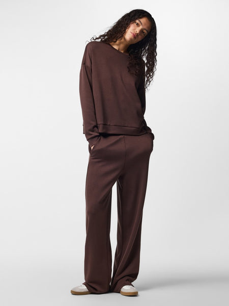 PIECES Wide Leg Scuba Joggers in Brown