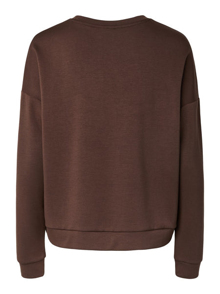 PIECES Long Sleeve Scuba Sweatshirt in Brown