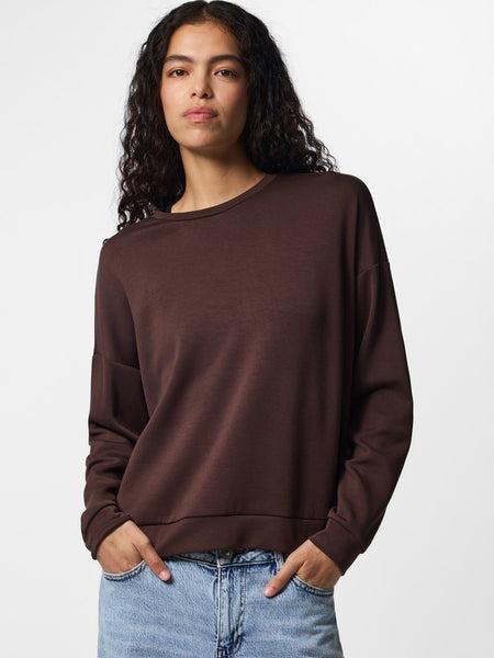 PIECES Long Sleeve Scuba Sweatshirt in Brown