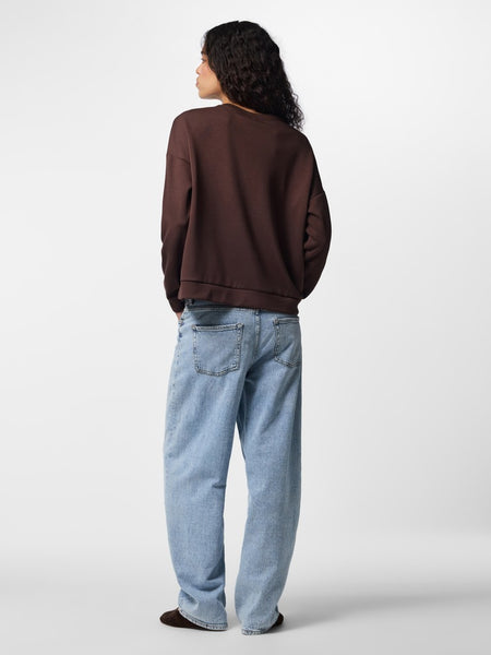 PIECES Long Sleeve Scuba Sweatshirt in Brown