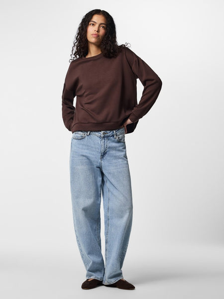 PIECES Long Sleeve Scuba Sweatshirt in Brown