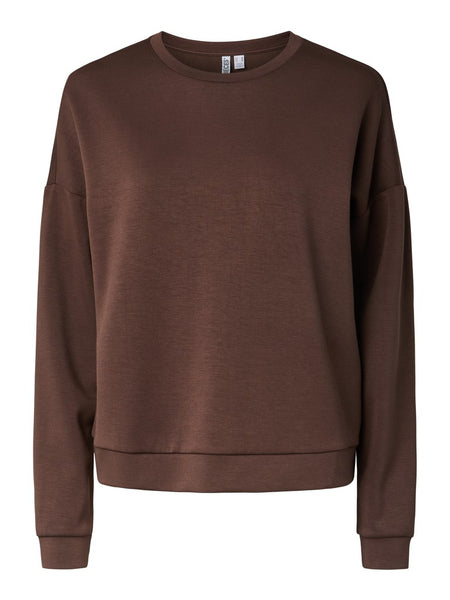 PIECES Long Sleeve Scuba Sweatshirt in Brown
