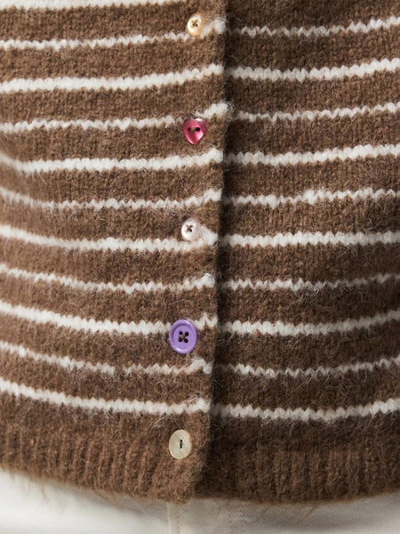 PIECES Striped Button Knit Vest in Brown