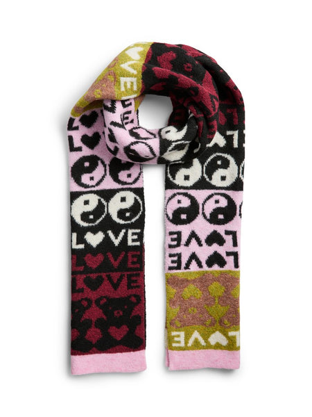 PIECES Printed Love Block Colour Scarf in Pink