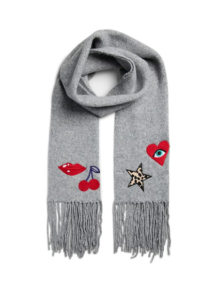 PIECES Embroidered Detail Knit Scarf in Grey