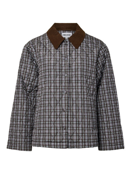 PIECES Checked Quilted Jacket in Green