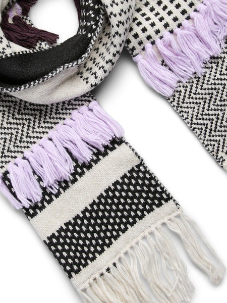 PIECES Patterned Tassel Scarf in Lilac