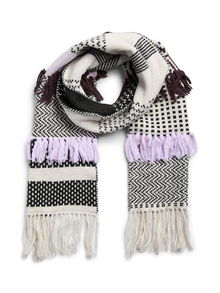 PIECES Patterned Tassel Scarf in Lilac