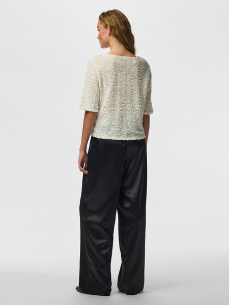 PIECES Short Sleeve Sequin Top in Cream
