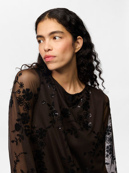 PIECES Short Floral Sequin Dress in Brown