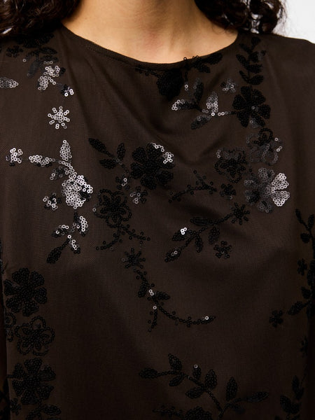 PIECES Short Floral Sequin Dress in Brown