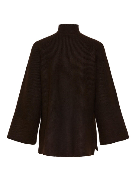Pieces Oversized High Neck Knit Jumper in Brown