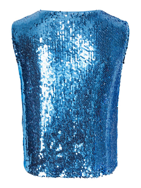 Pieces Sleeveless Sequin Top in Blue