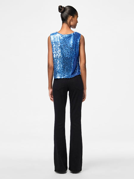 Pieces Sleeveless Sequin Top in Blue