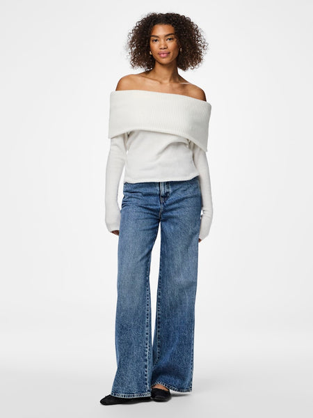 Pieces Off Shoulder Jumper in White