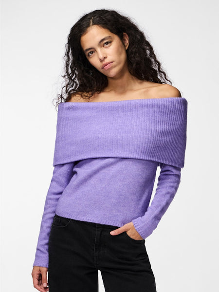 Pieces Off Shoulder Jumper in Lilac