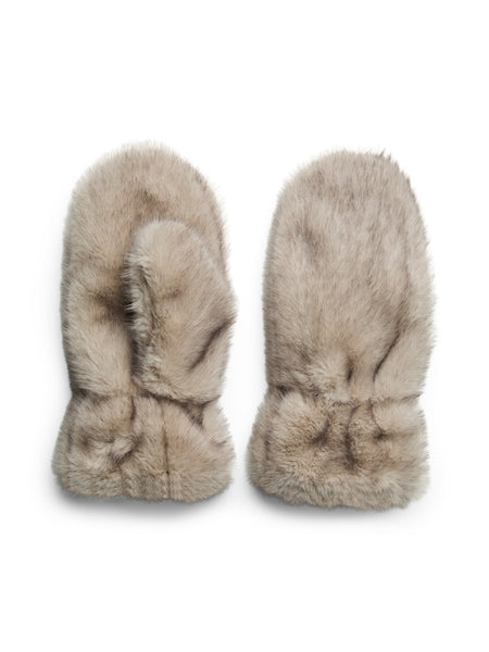 PIECES Faux Fur Mittens in Beige